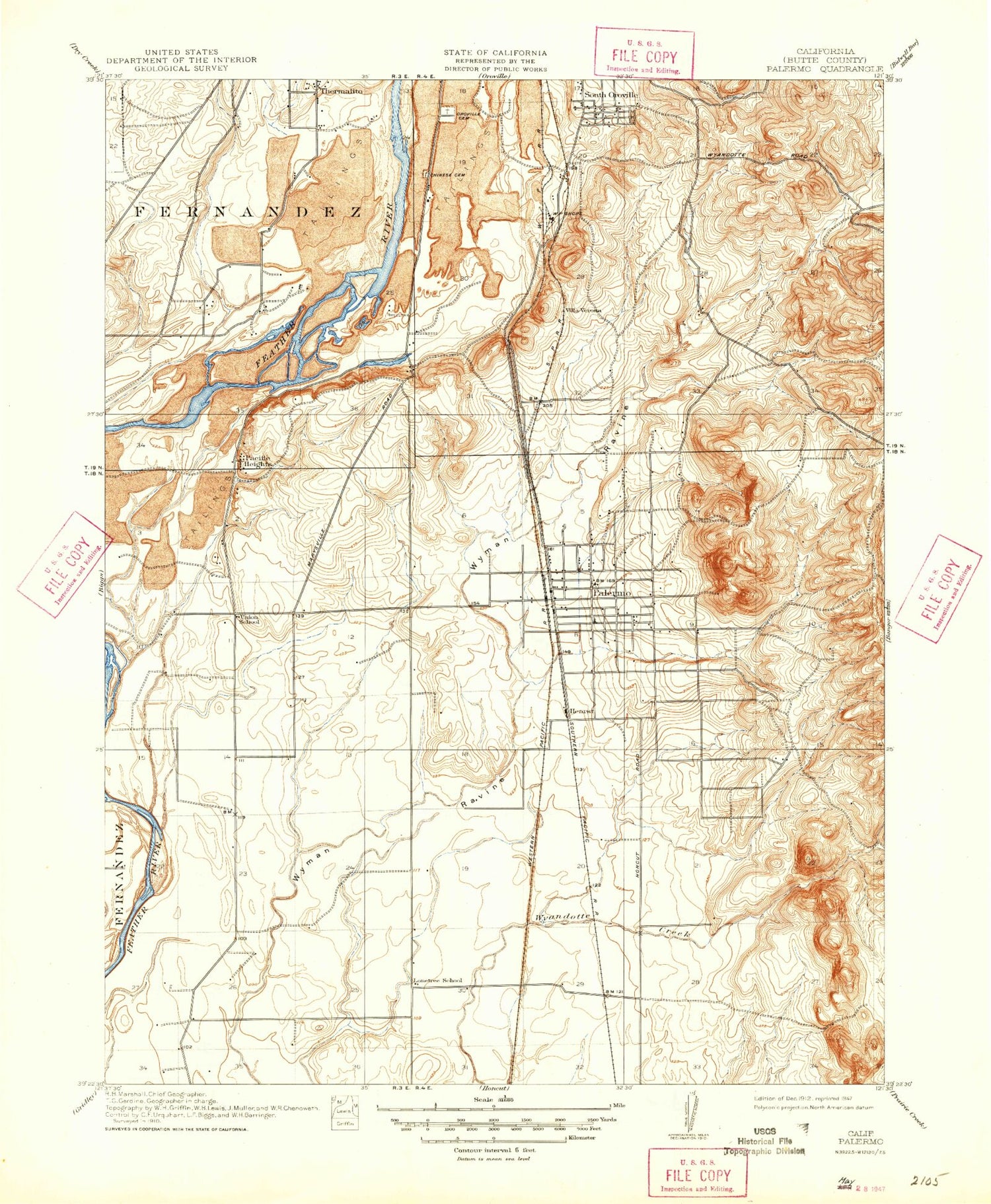 Classic USGS Palermo California 7.5'x7.5' Topo Map Image