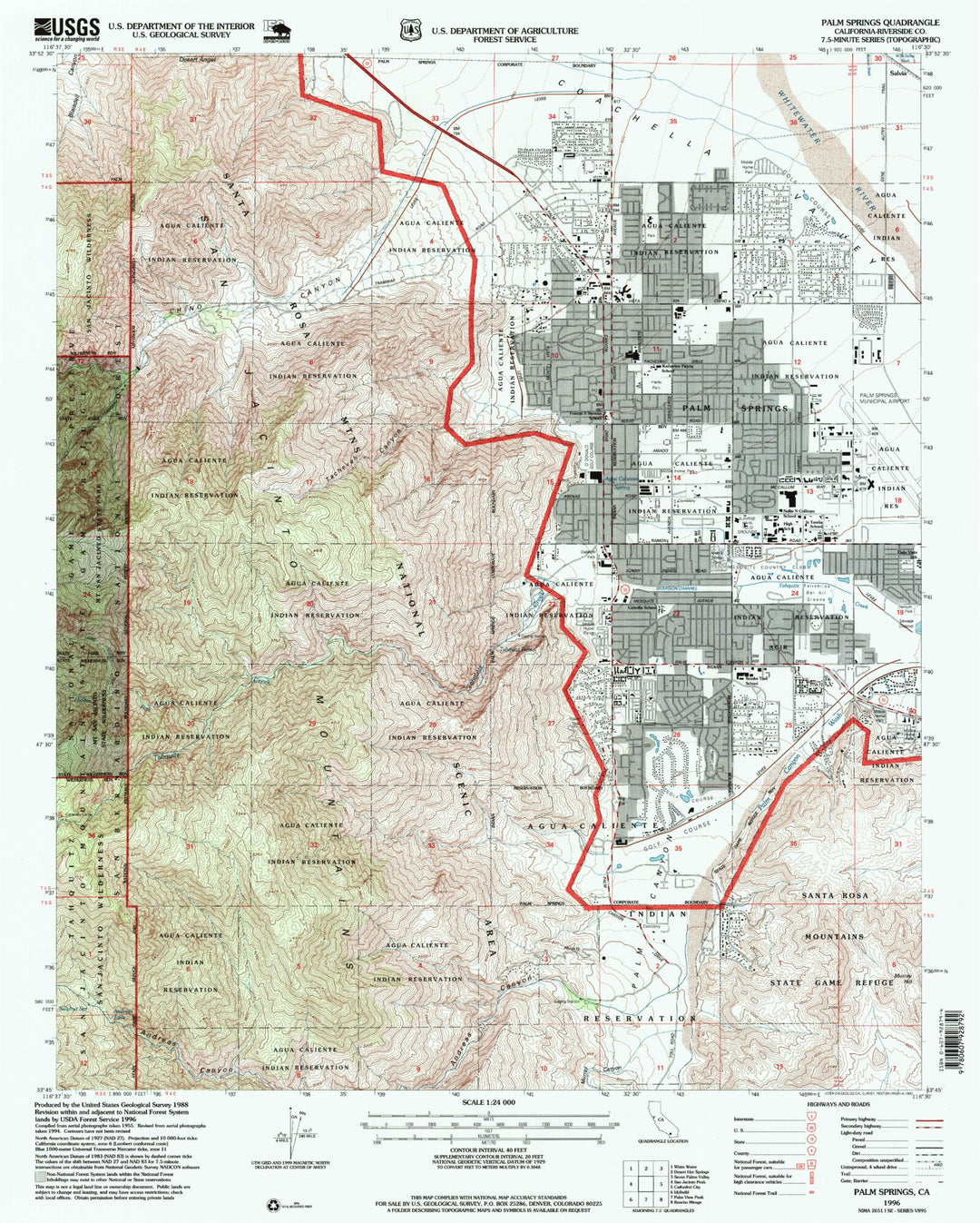 Classic USGS Palm Springs California 7.5'x7.5' Topo Map, image size:1080x1347