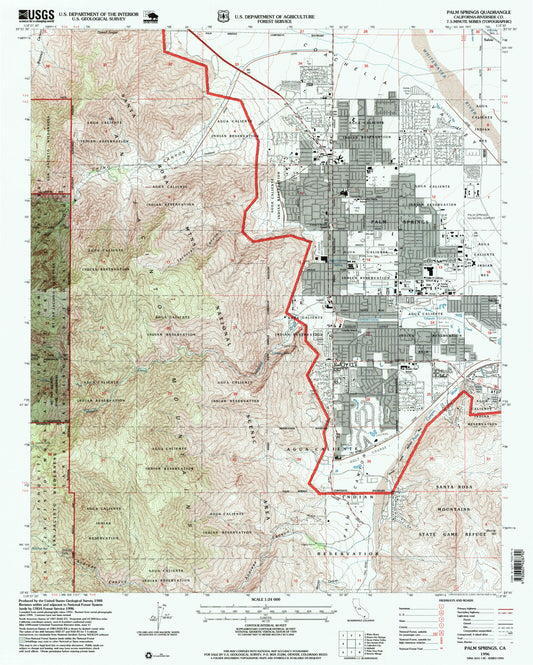 Classic USGS Palm Springs California 7.5'x7.5' Topo Map Image