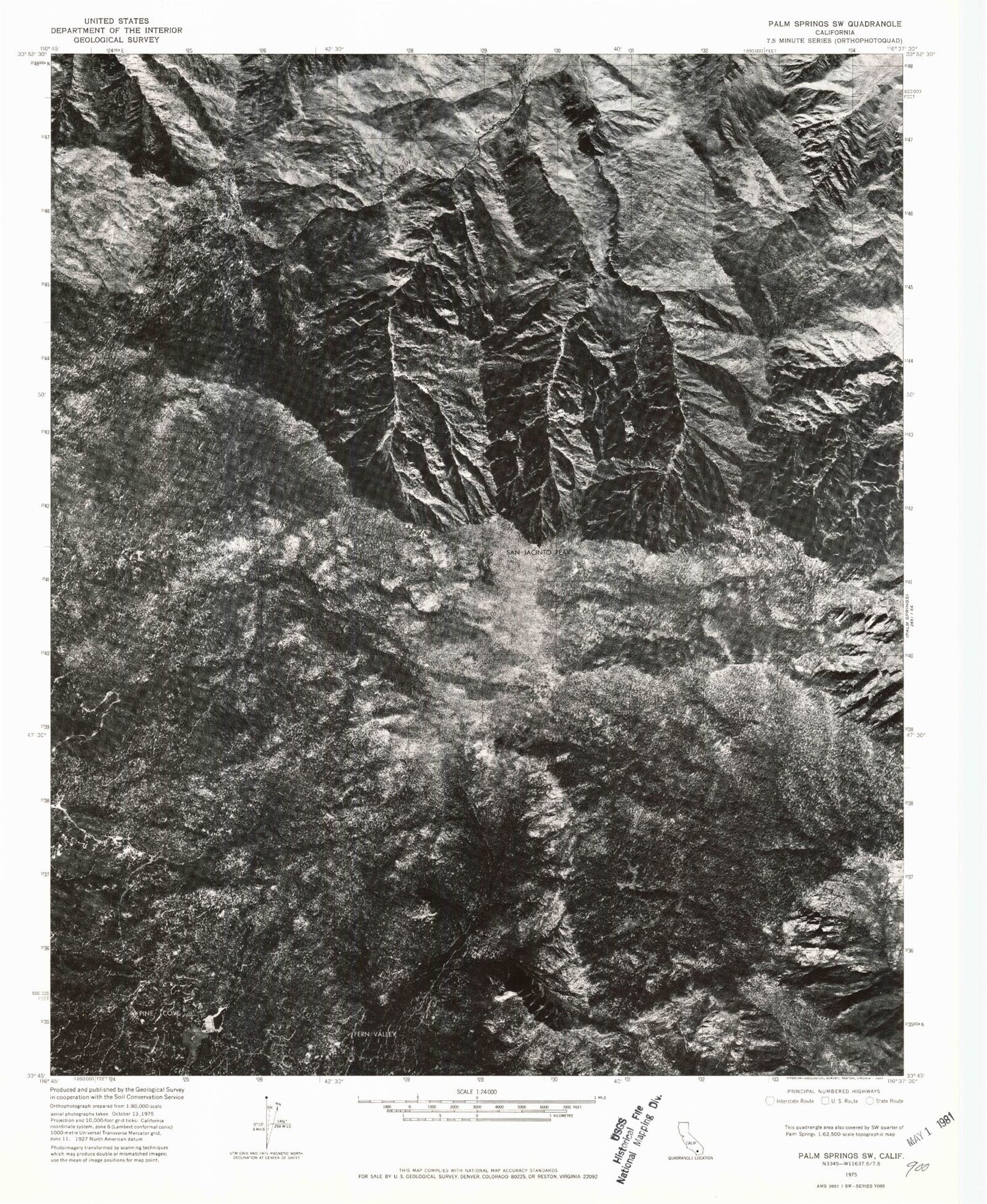 USGS Classic San Jacinto Peak California 7.5'x7.5' Topo Map Image