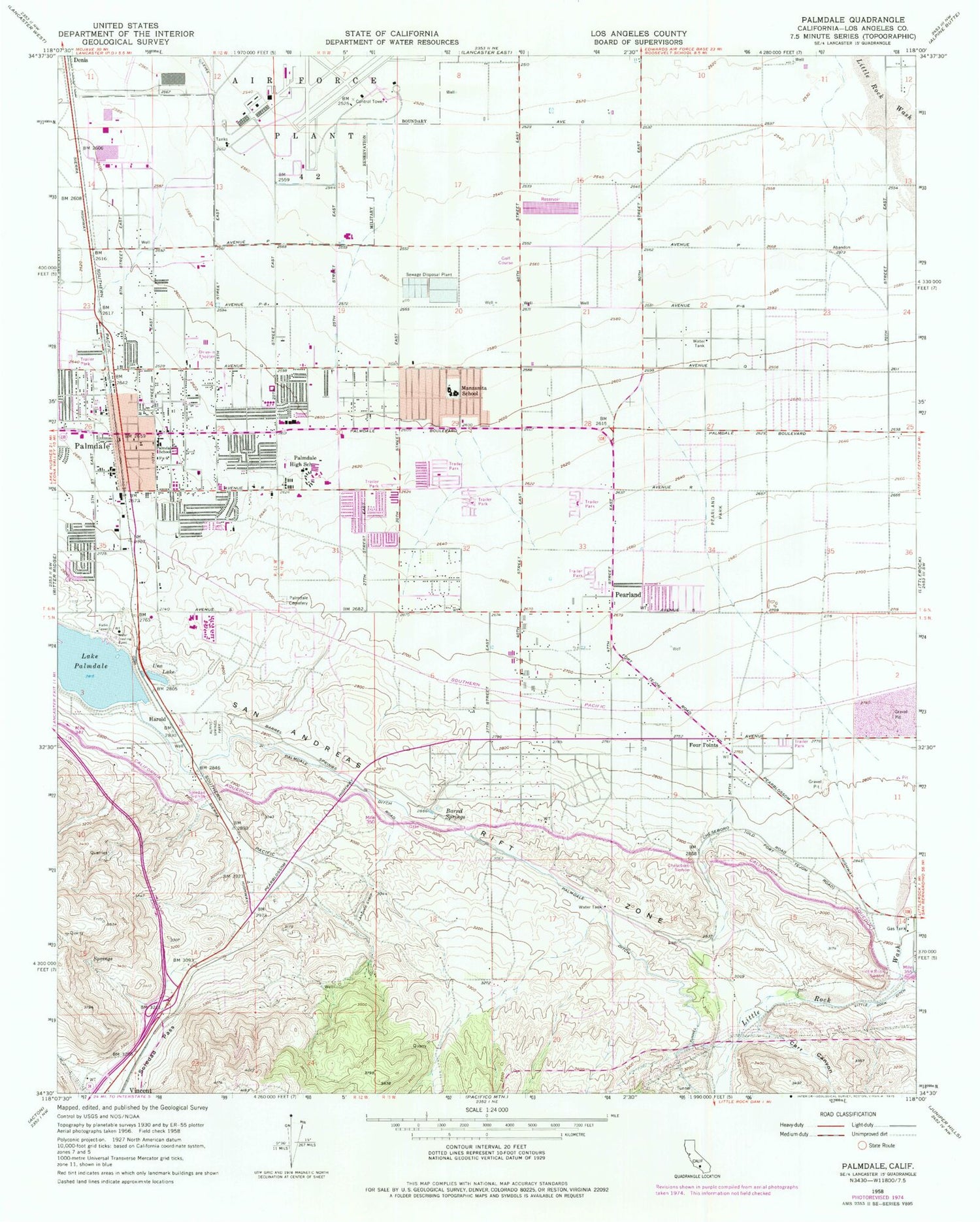 Classic USGS Palmdale California 7.5'x7.5' Topo Map Image