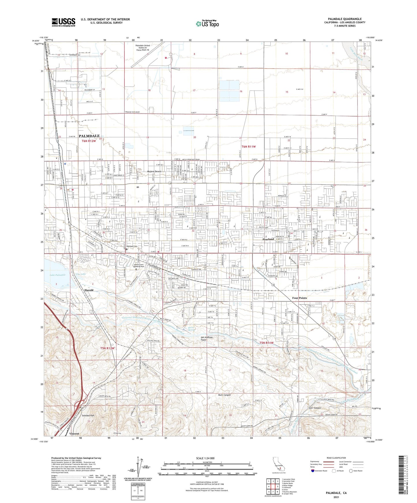 Palmdale California US Topo Map Image