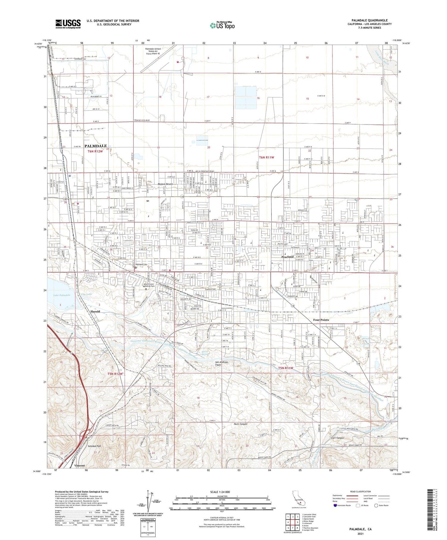 Palmdale California US Topo Map Image