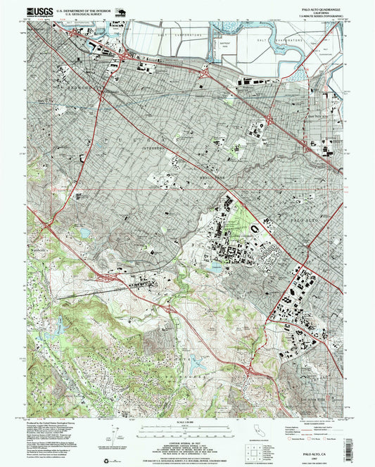Classic USGS Palo Alto California 7.5'x7.5' Topo Map Image