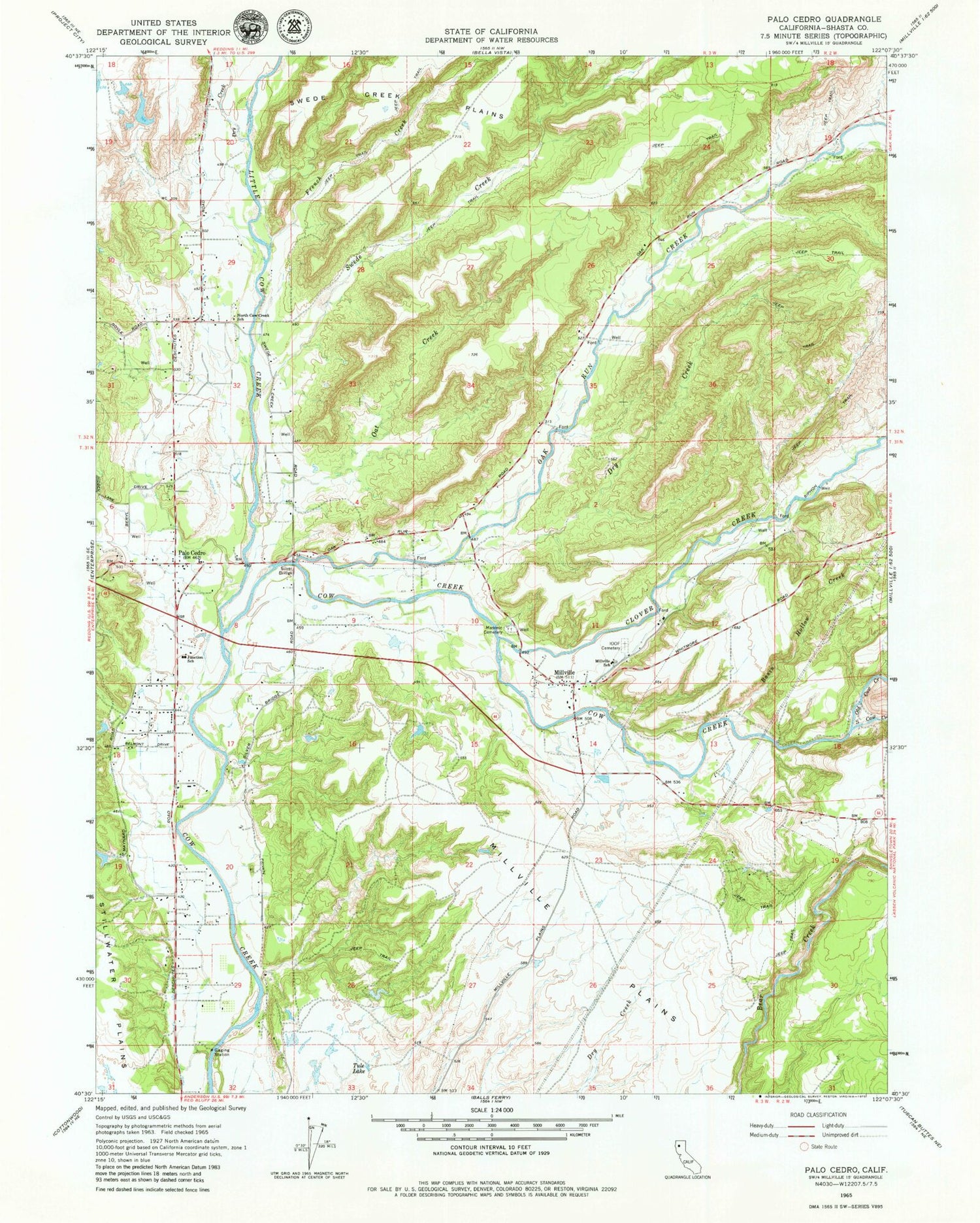Classic USGS Palo Cedro California 7.5'x7.5' Topo Map Image