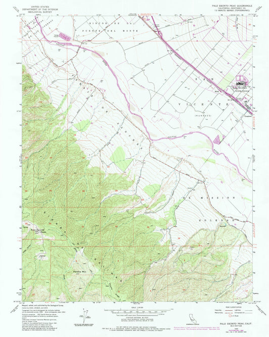 Classic USGS Palo Escrito Peak California 7.5'x7.5' Topo Map Image