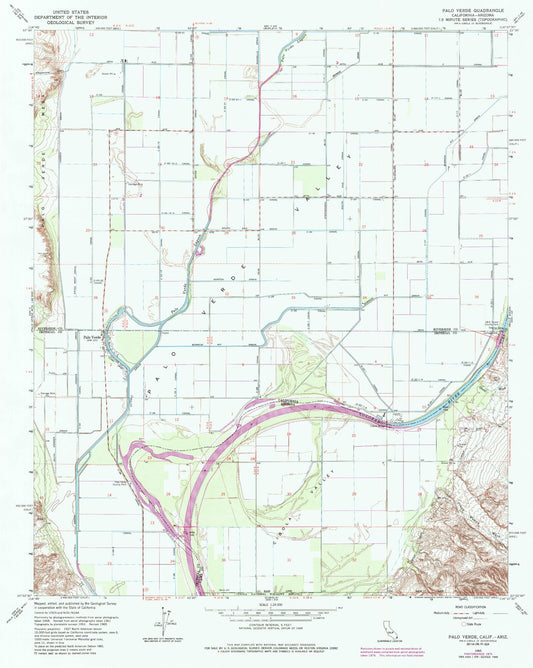 Classic USGS Palo Verde California 7.5'x7.5' Topo Map Image
