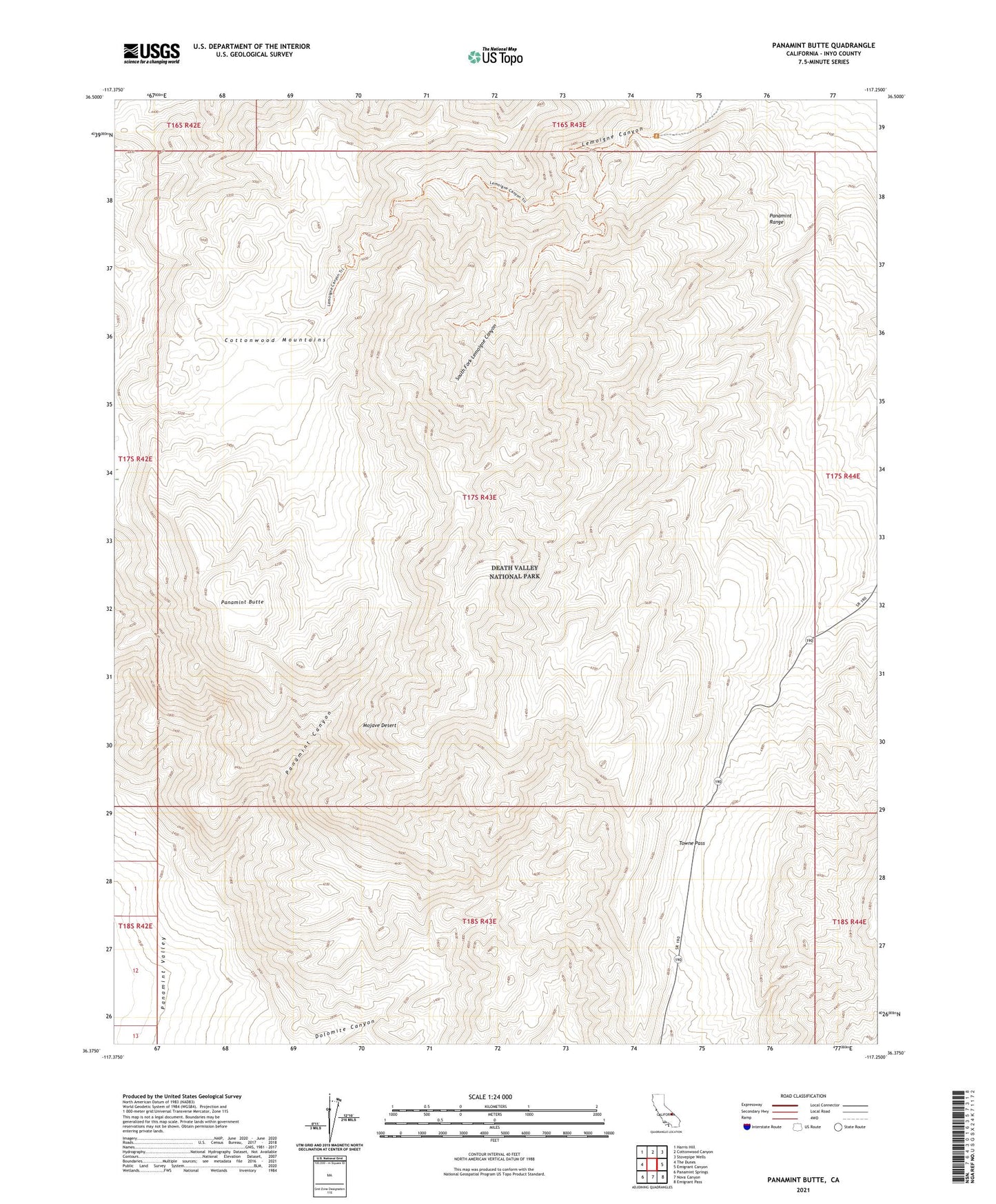 Panamint Butte California US Topo Map Image
