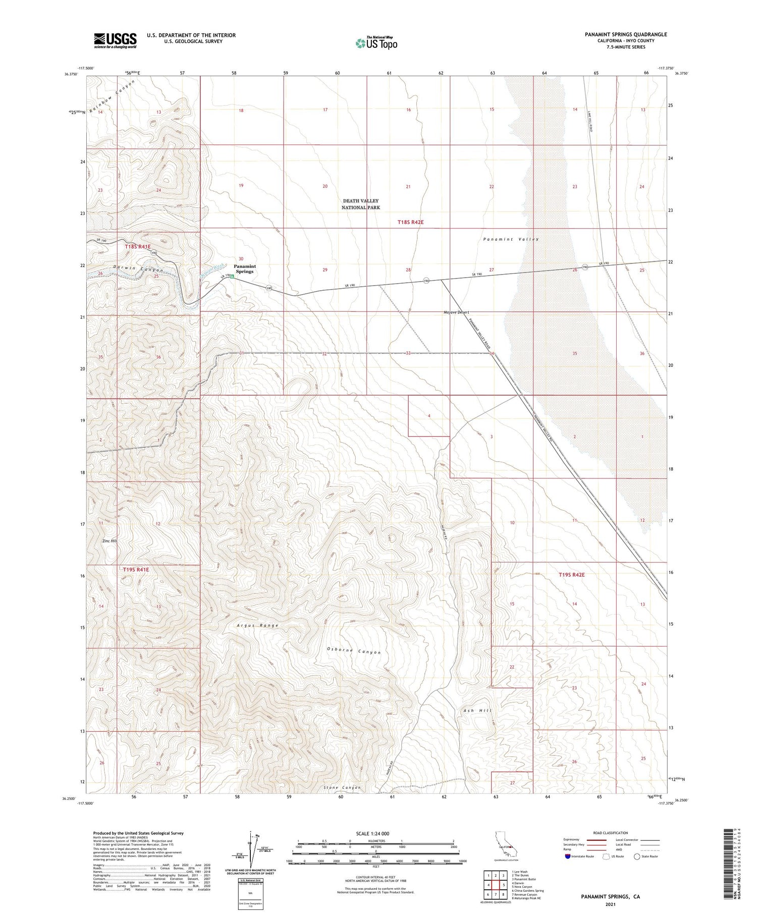 Panamint Springs California US Topo Map Image