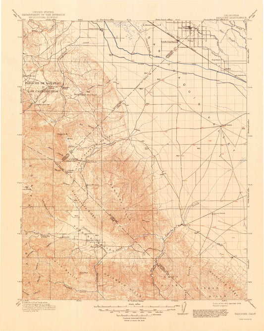 Historic 1913 Panoche California 30'x30' Topo Map Image