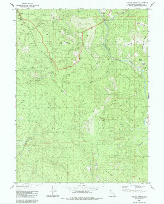 Classic USGS Panther Creek California 7.5'x7.5' Topo Map Image