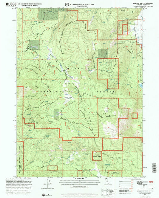 Classic USGS Panther Rock California 7.5'x7.5' Topo Map Image