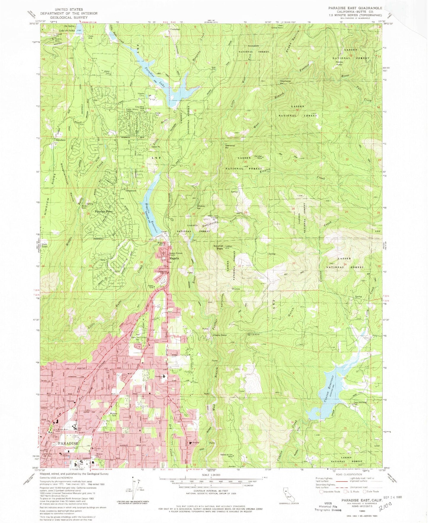 Classic USGS Paradise East California 7.5'x7.5' Topo Map Image