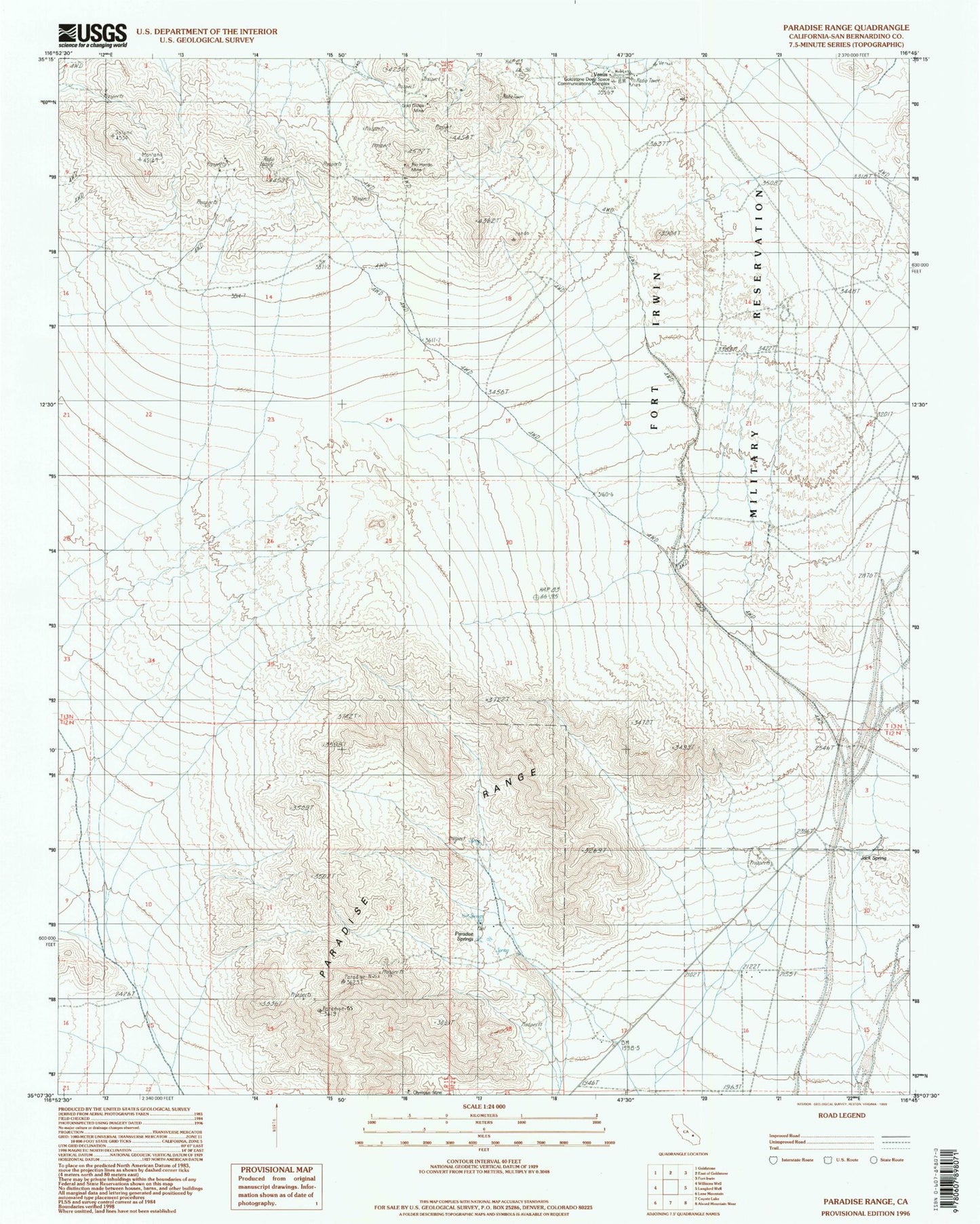 Classic USGS Paradise Range California 7.5'x7.5' Topo Map Image