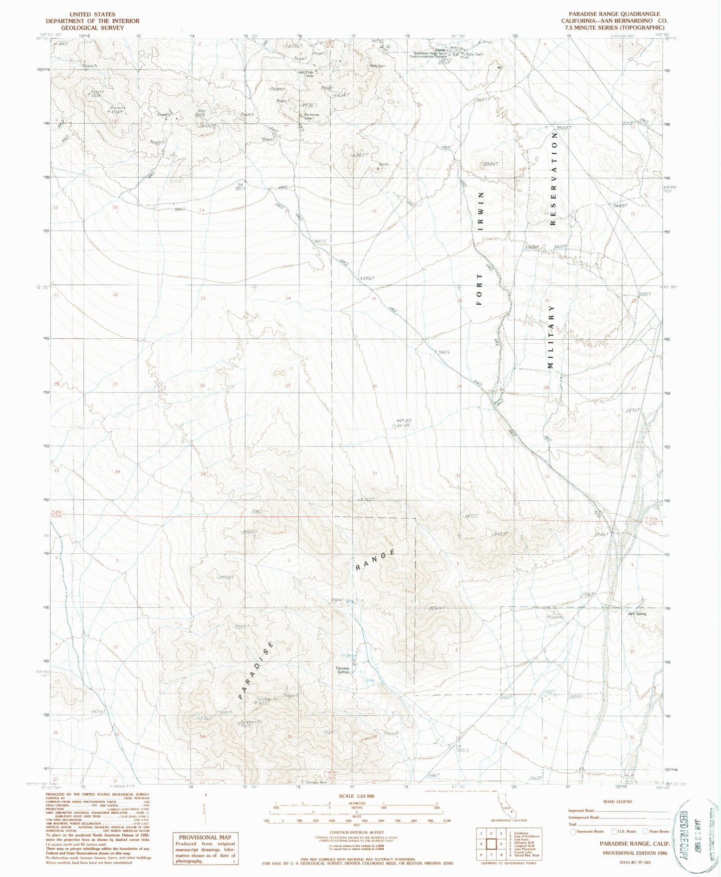 Classic USGS Paradise Range California 7.5'x7.5' Topo Map Image