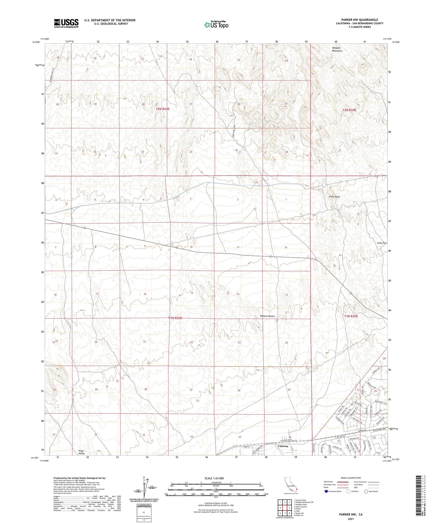 Parker NW California US Topo Map Image