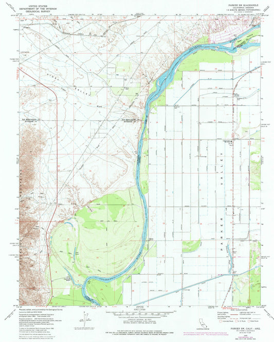 Classic USGS Parker SW California 7.5'x7.5' Topo Map Image