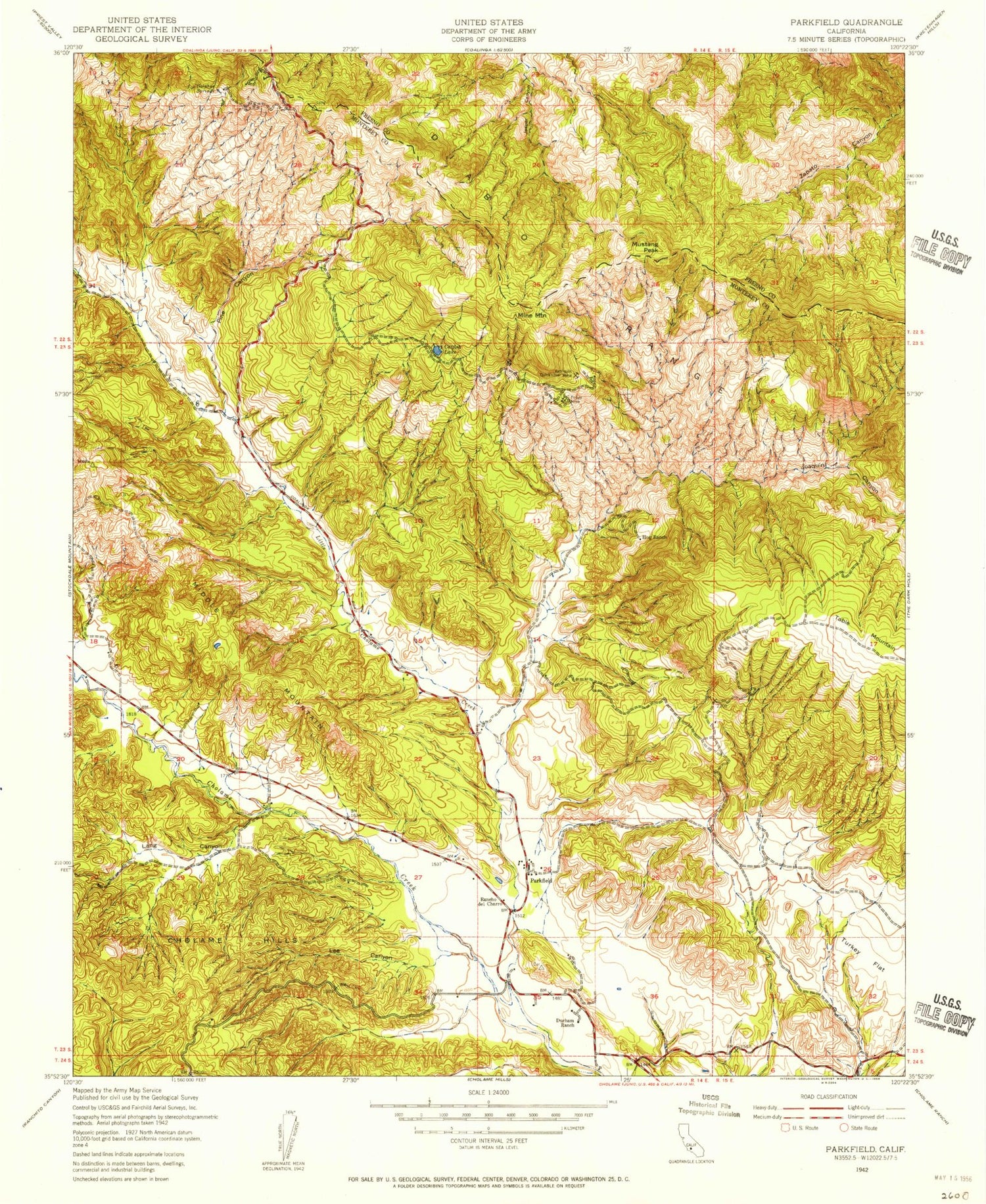 Classic USGS Parkfield California 7.5'x7.5' Topo Map Image