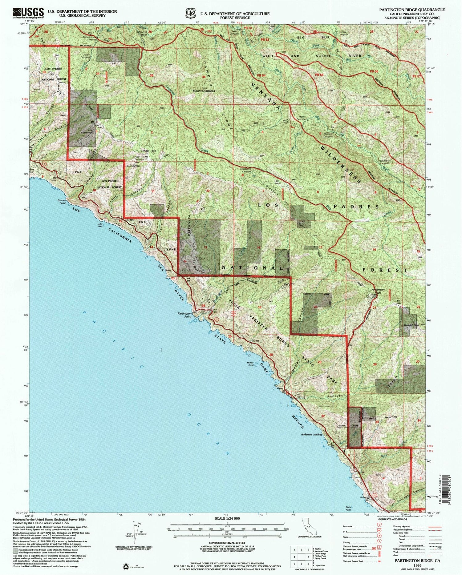 Classic USGS Partington Ridge California 7.5'x7.5' Topo Map Image