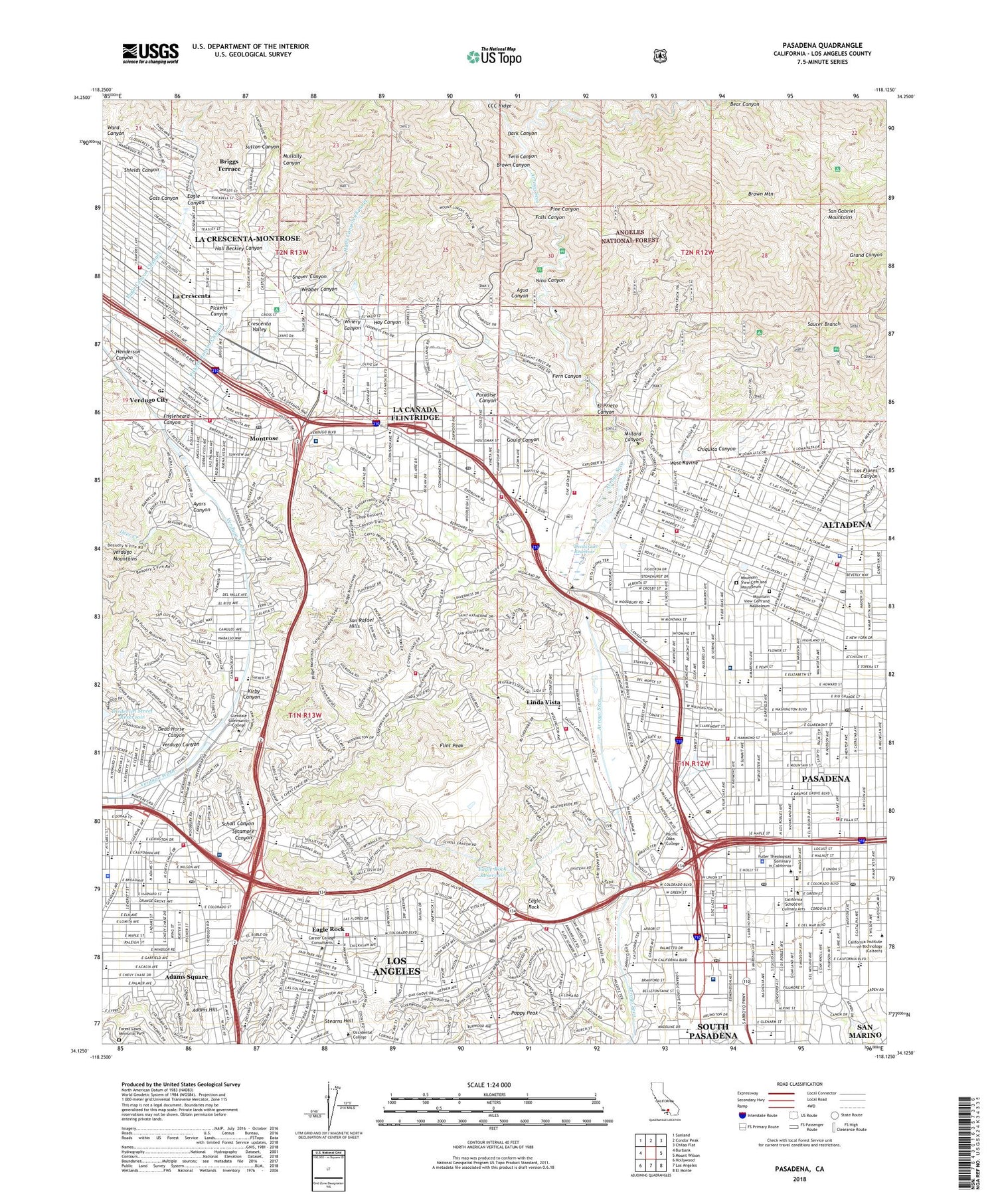 Pasadena California US Topo Map Image