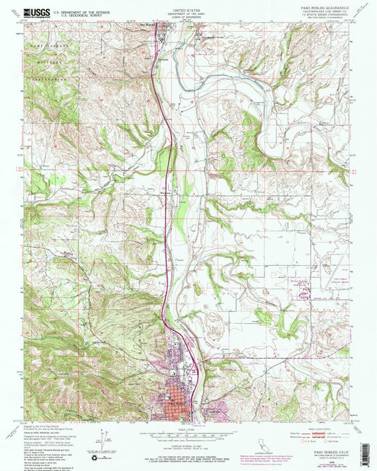 Classic USGS Paso Robles California 7.5'x7.5' Topo Map Image