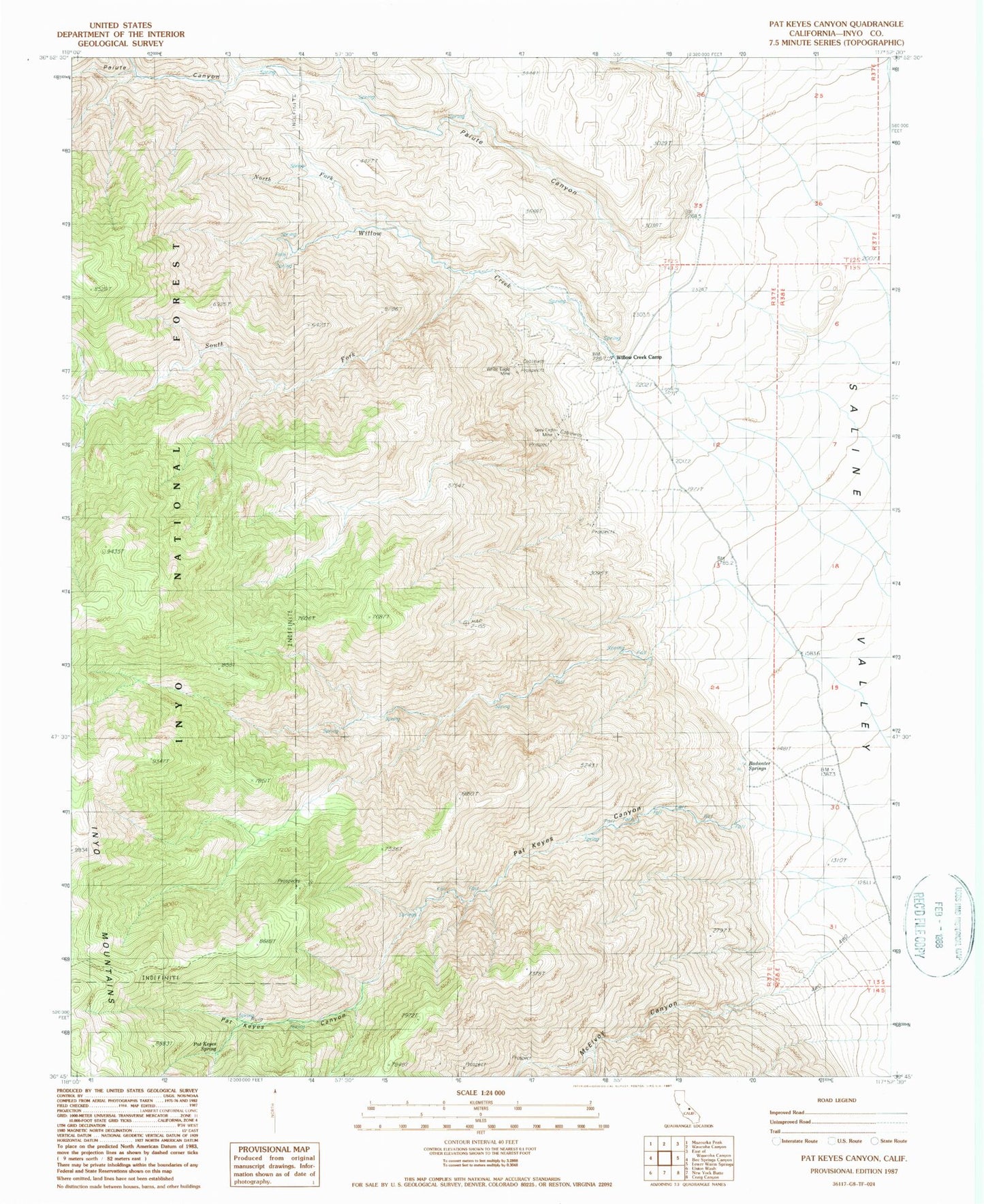 Classic USGS Pat Keyes Canyon California 7.5'x7.5' Topo Map Image