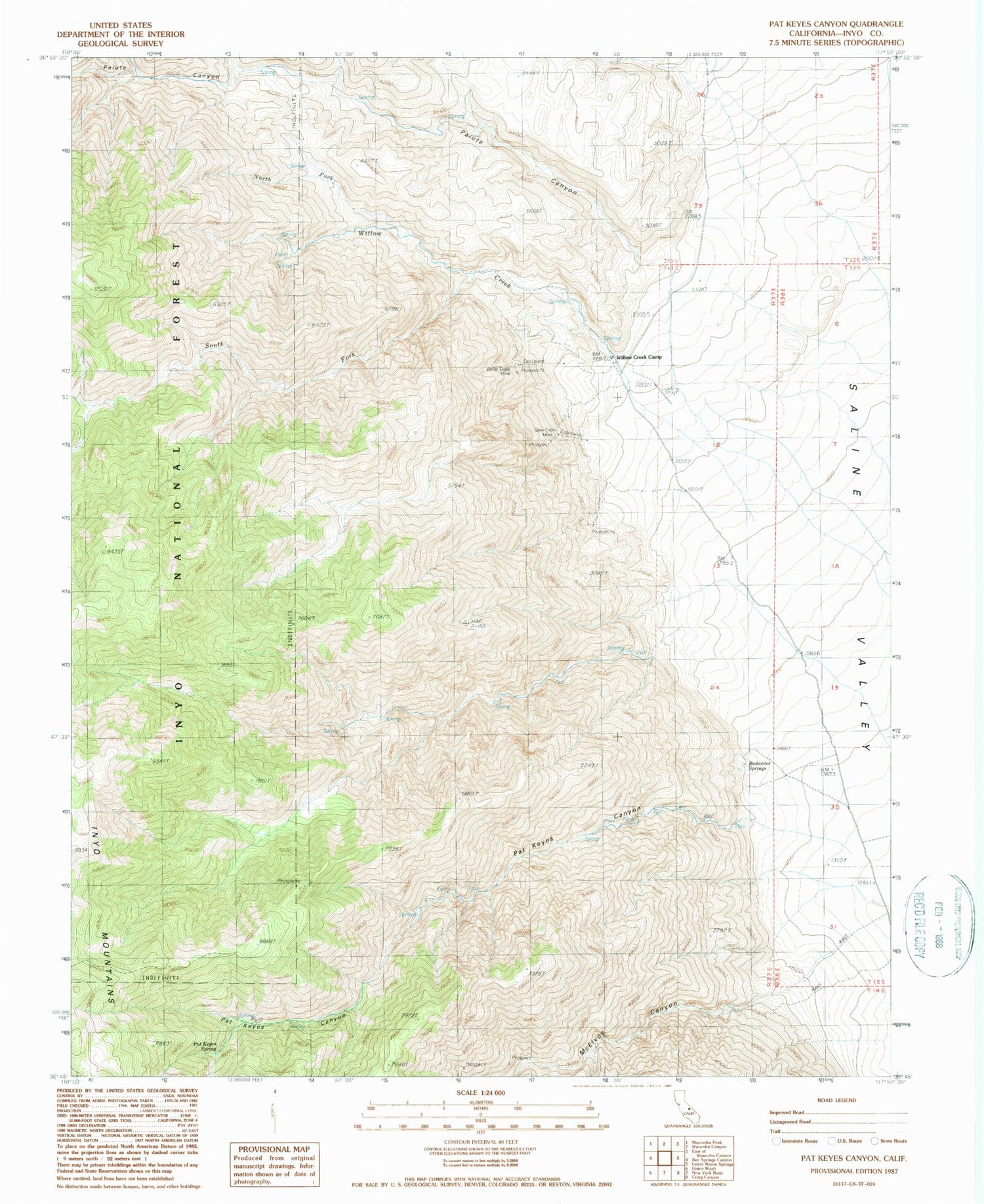 Classic USGS Pat Keyes Canyon California 7.5'x7.5' Topo Map Image