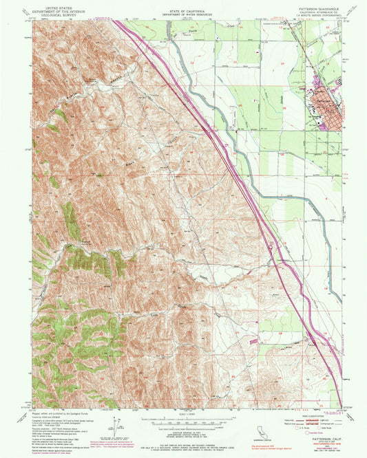 Classic USGS Patterson California 7.5'x7.5' Topo Map Image