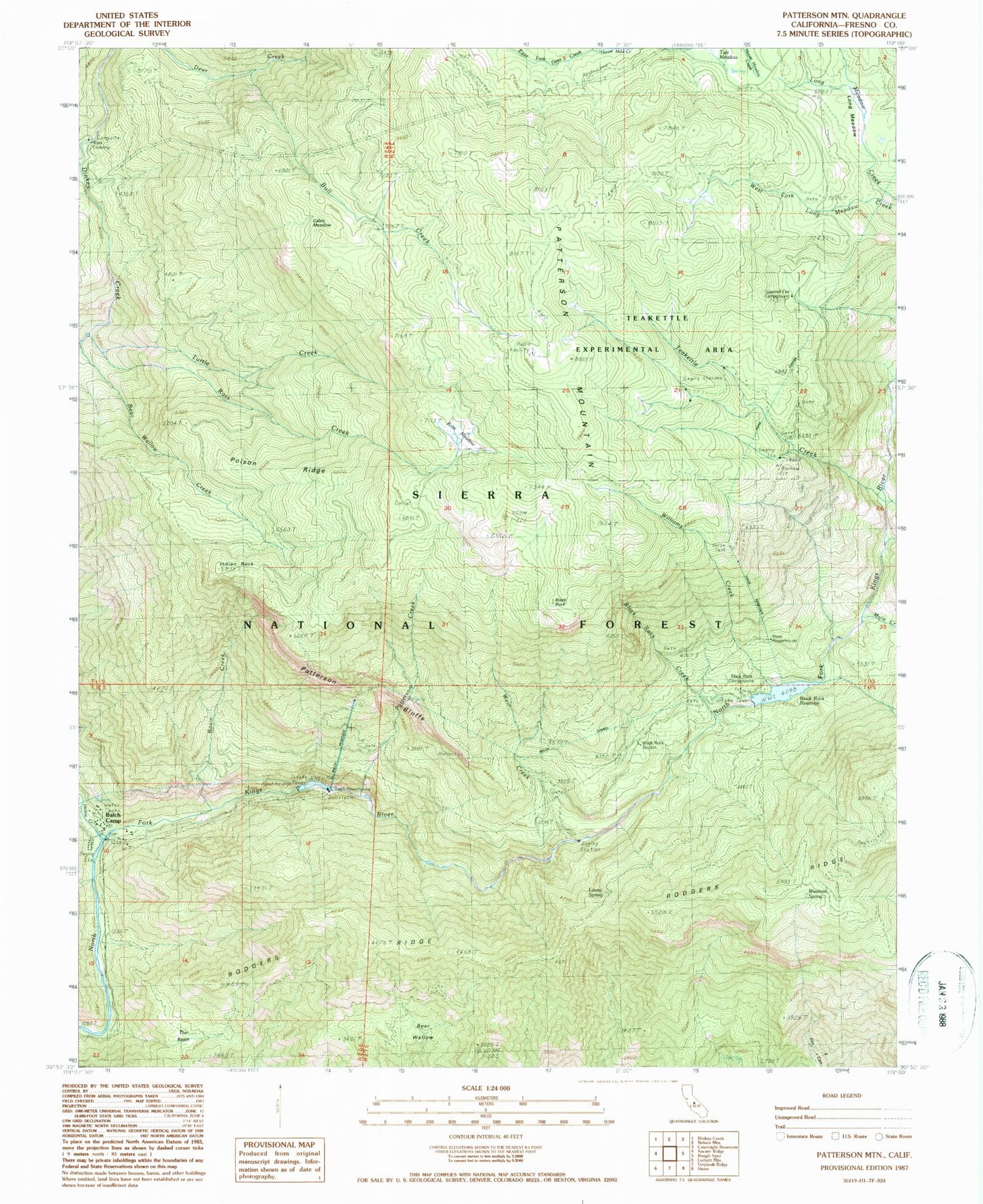 Classic USGS Patterson Mountain California 7.5'x7.5' Topo Map Image