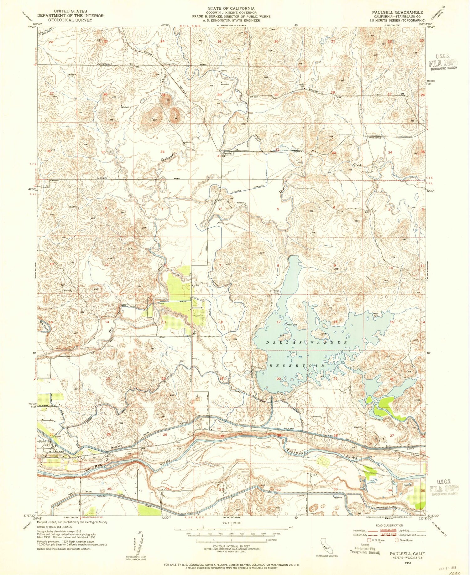 Classic USGS Paulsell California 7.5'x7.5' Topo Map Image