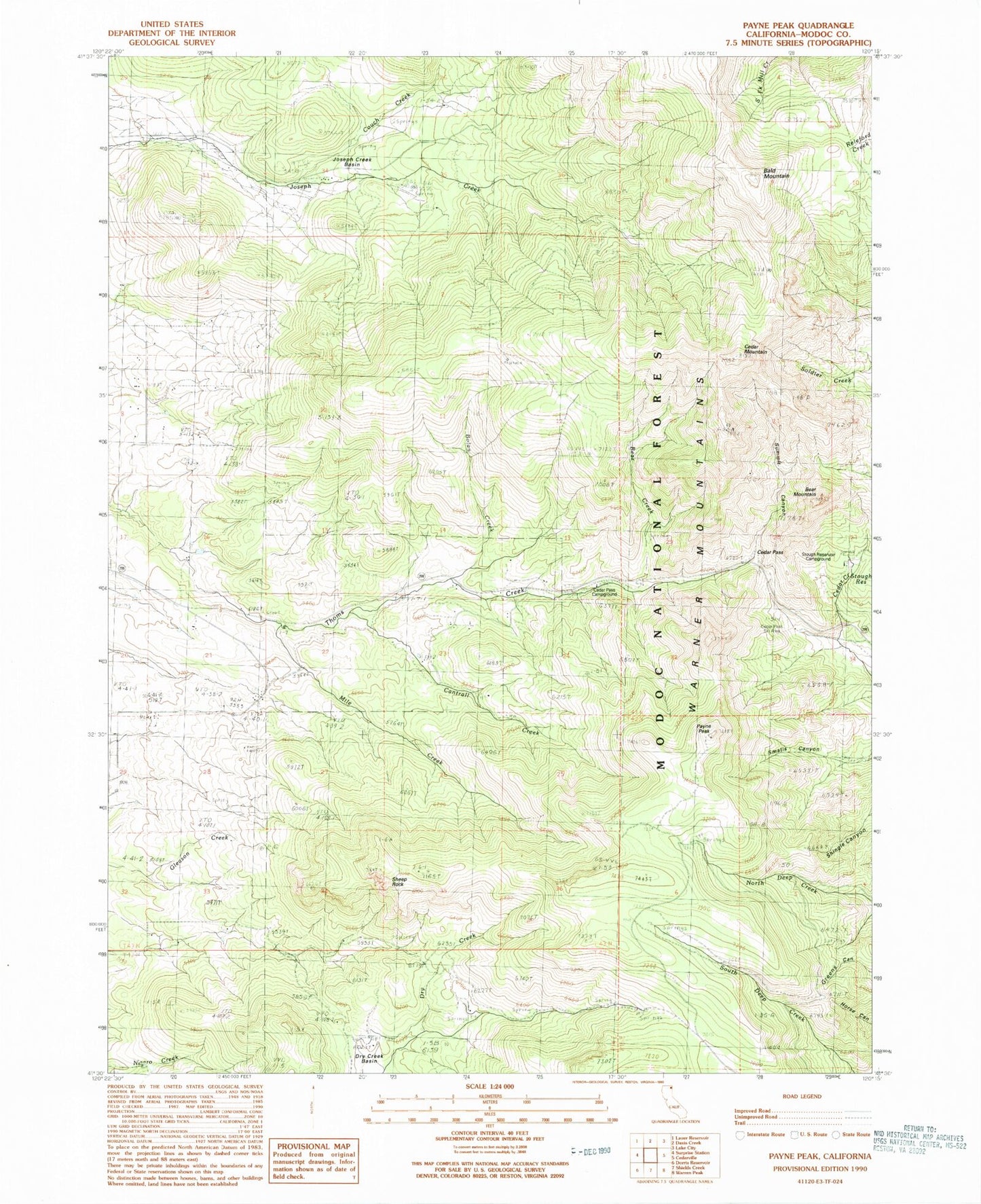 Classic USGS Payne Peak California 7.5'x7.5' Topo Map Image