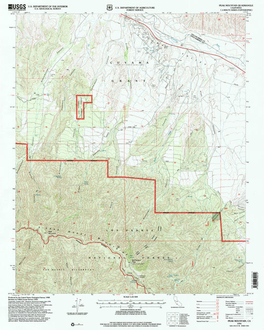 Classic USGS Peak Mountain California 7.5'x7.5' Topo Map Image