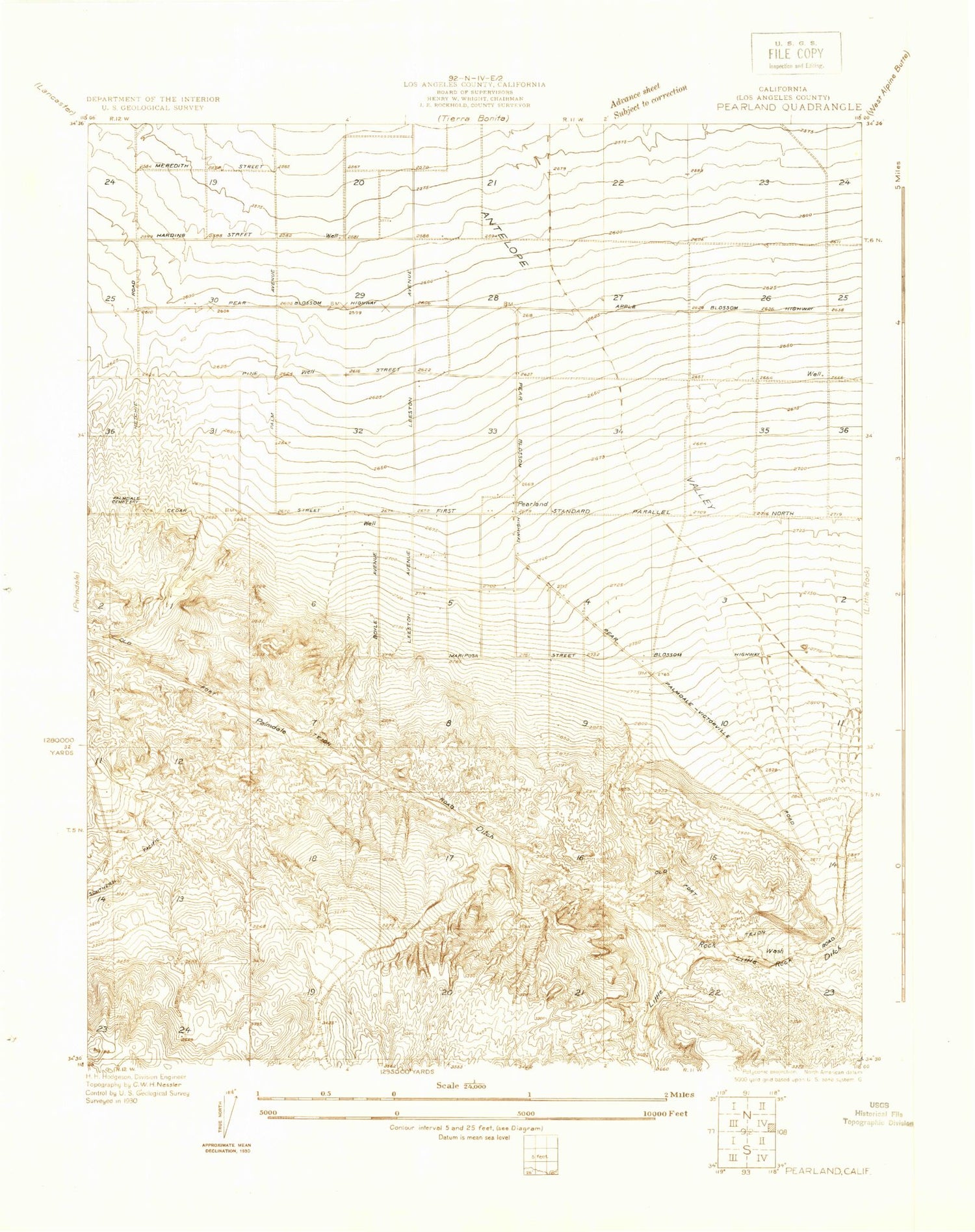 Classic USGS Pearland California 7.5'x7.5' Topo Map Image