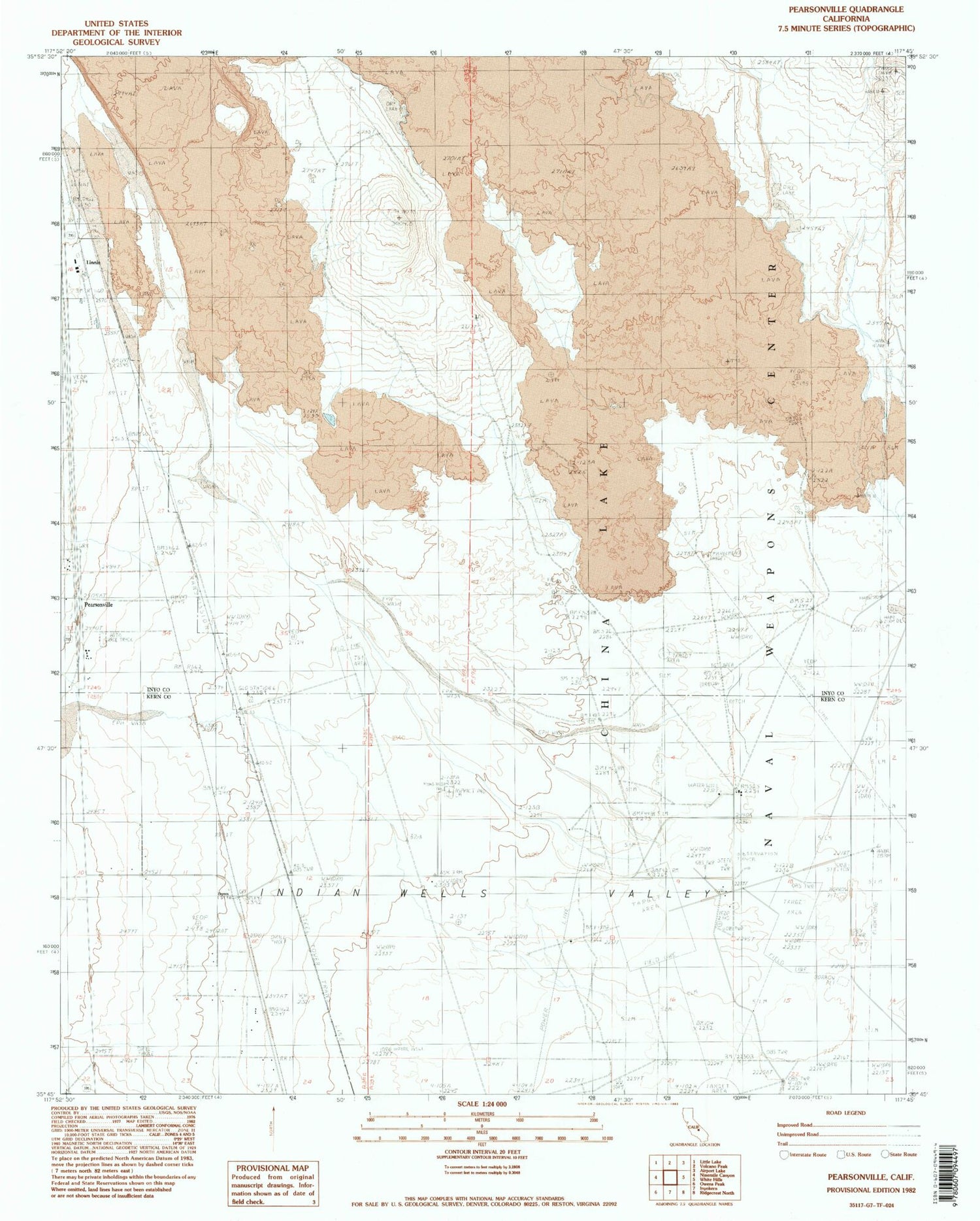Classic USGS Pearsonville California 7.5'x7.5' Topo Map Image