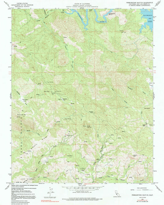 Classic USGS Pebblestone Shut-in California 7.5'x7.5' Topo Map Image