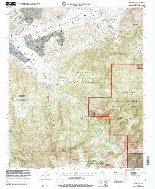Classic USGS Pechanga California 7.5'x7.5' Topo Map Image