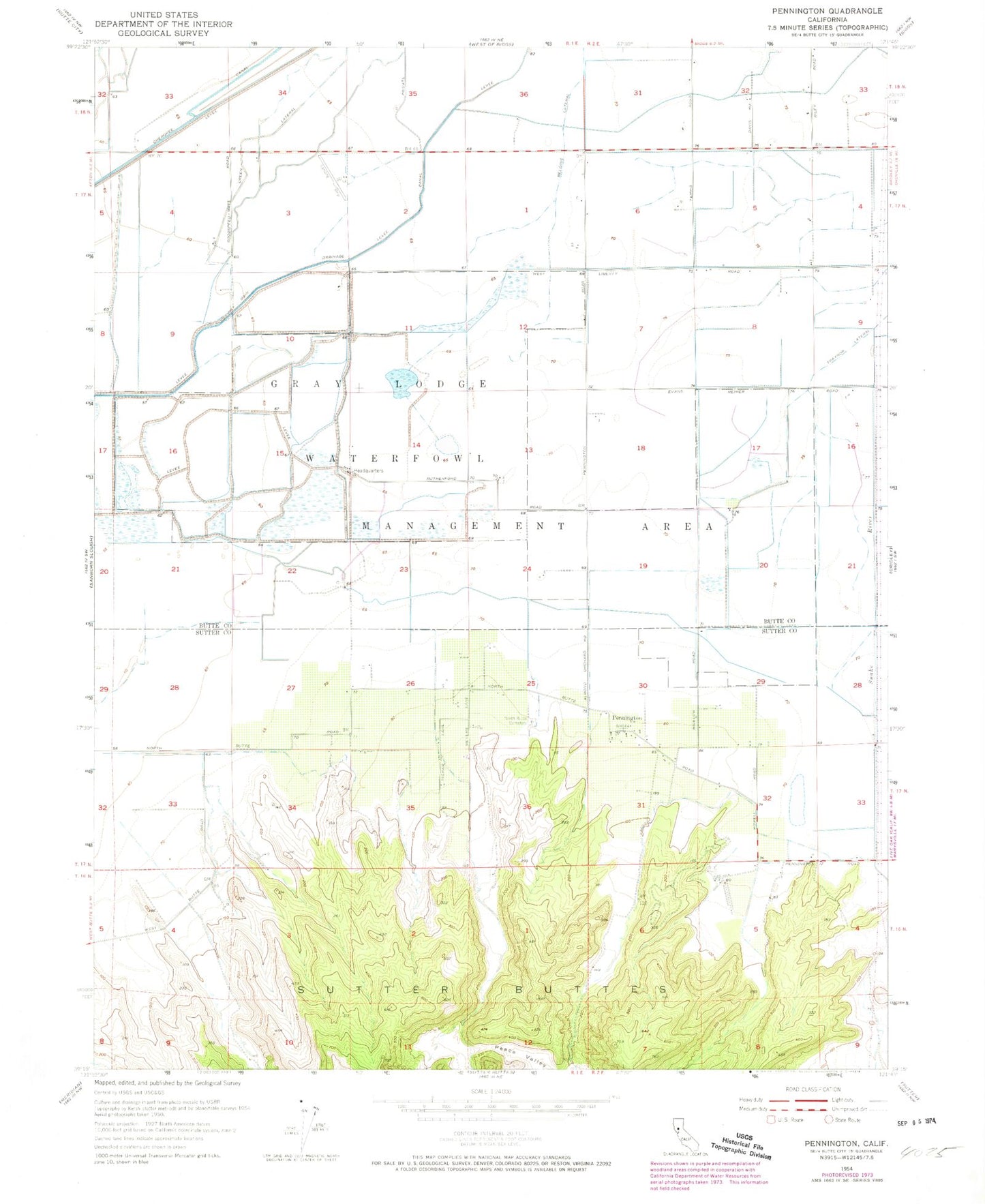 Classic USGS Pennington California 7.5'x7.5' Topo Map Image