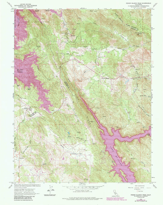 Classic USGS Penon Blanco Peak California 7.5'x7.5' Topo Map Image