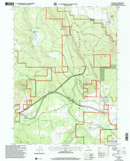 Classic USGS Penoyar California 7.5'x7.5' Topo Map Image