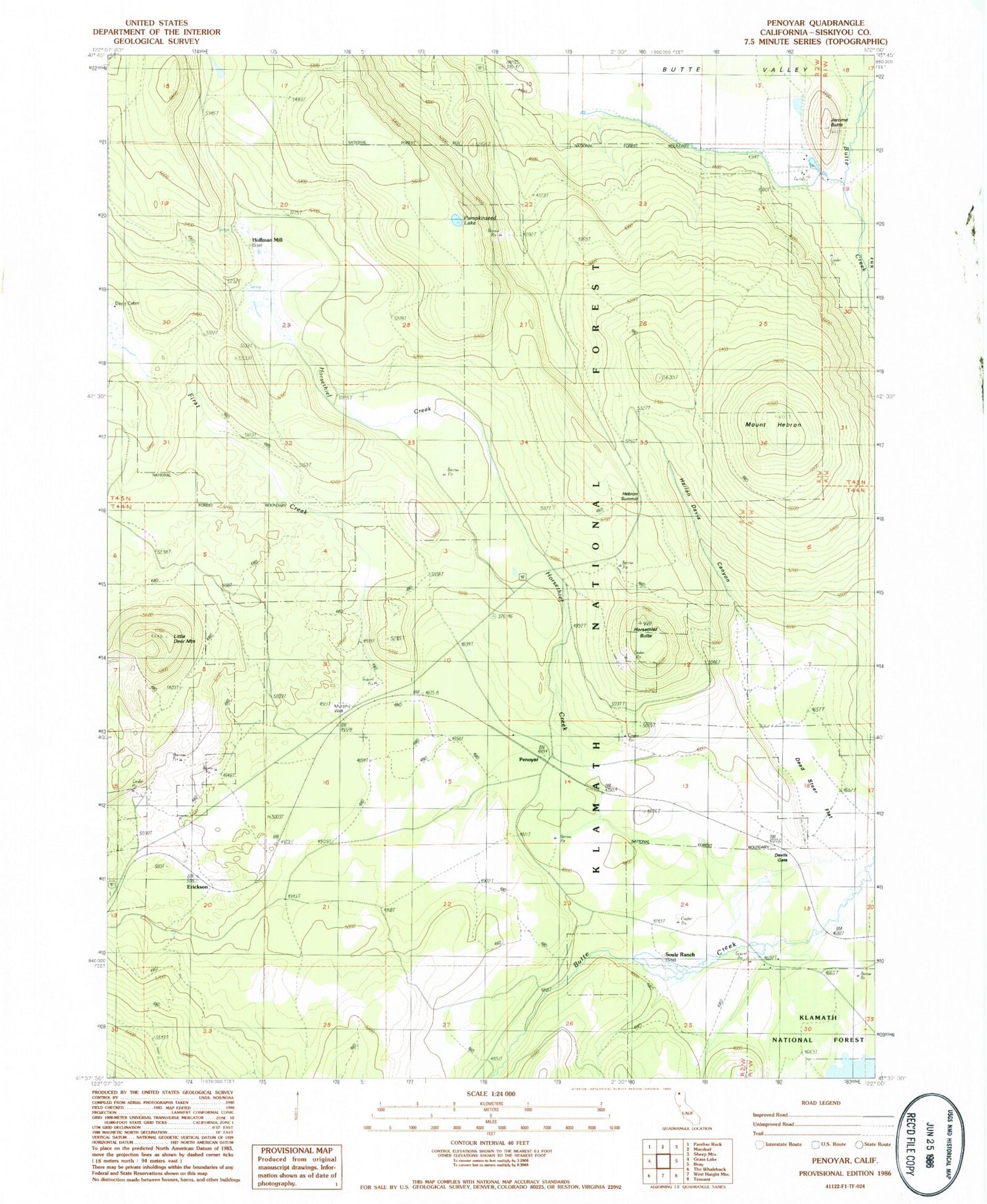 Classic USGS Penoyar California 7.5'x7.5' Topo Map Image