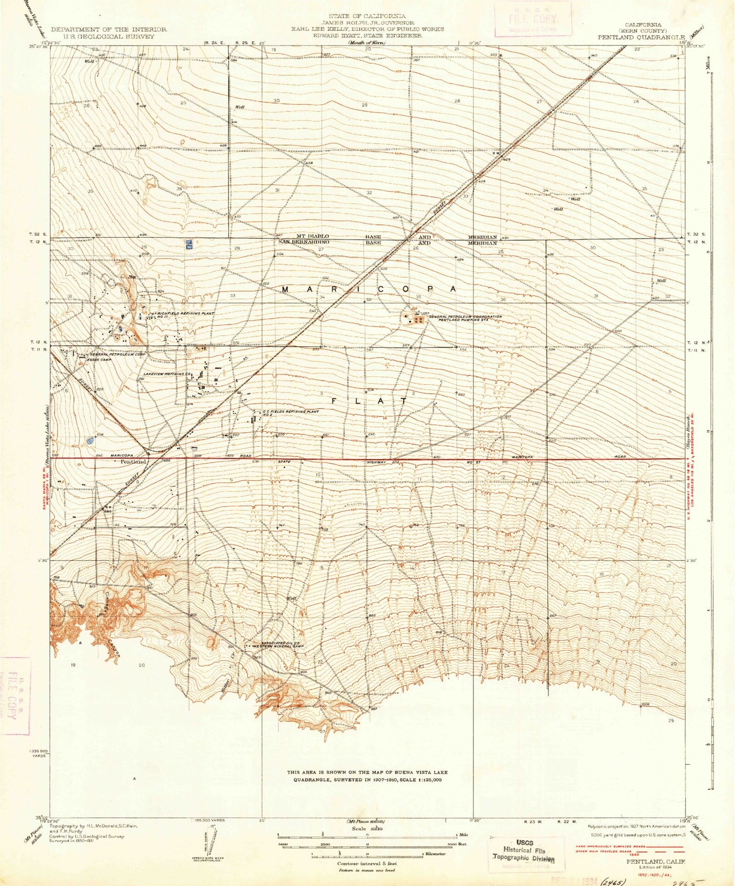 Classic USGS Pentland California 7.5'x7.5' Topo Map Image