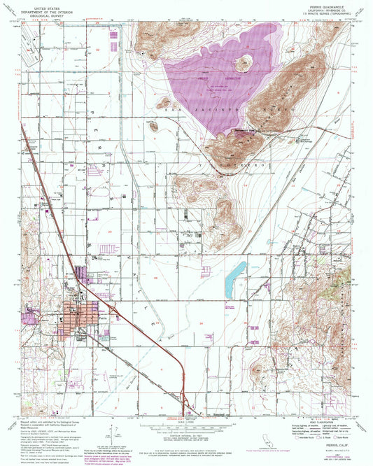 Classic USGS Perris California 7.5'x7.5' Topo Map Image
