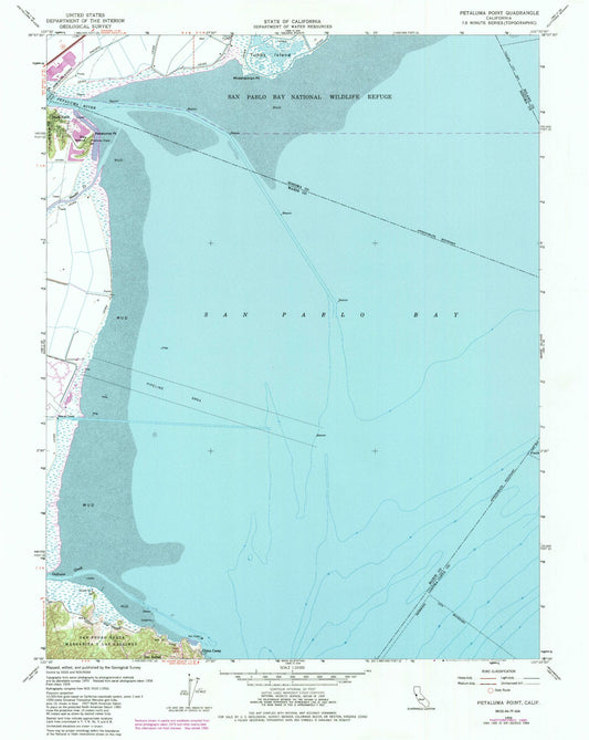 Classic USGS Petaluma Point California 7.5'x7.5' Topo Map Image