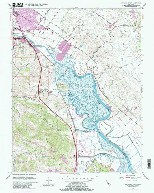 Classic USGS Petaluma River California 7.5'x7.5' Topo Map Image