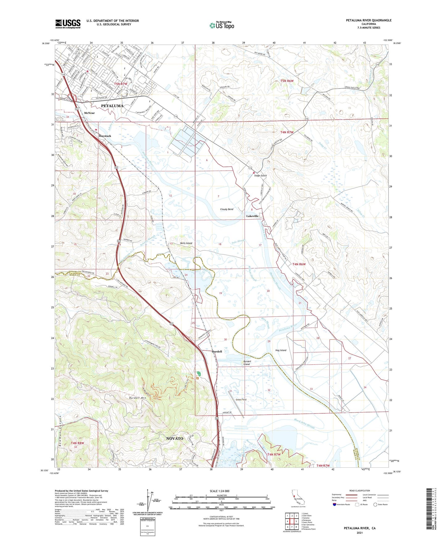 Petaluma River California US Topo Map Image