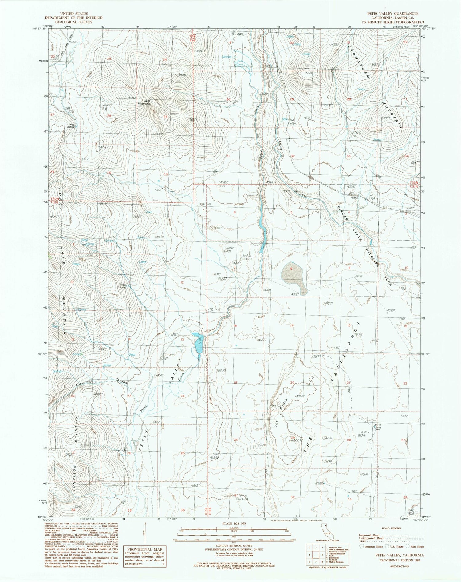 Classic USGS Petes Valley California 7.5'x7.5' Topo Map Image