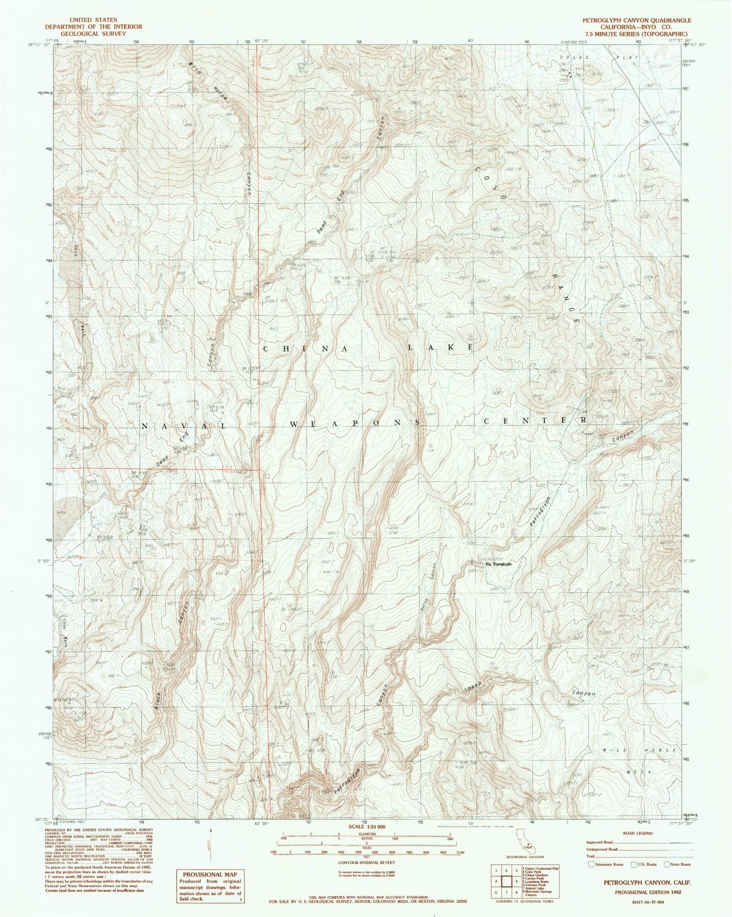 Classic USGS Petroglyph Canyon California 7.5'x7.5' Topo Map Image