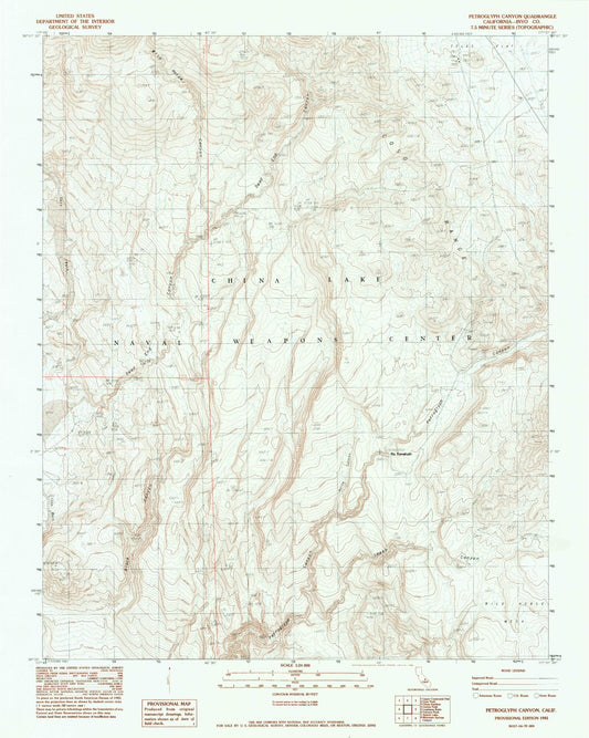 Classic USGS Petroglyph Canyon California 7.5'x7.5' Topo Map Image