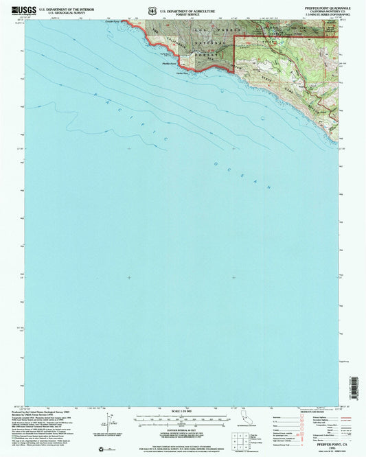 Classic USGS Pfeiffer Point California 7.5'x7.5' Topo Map Image