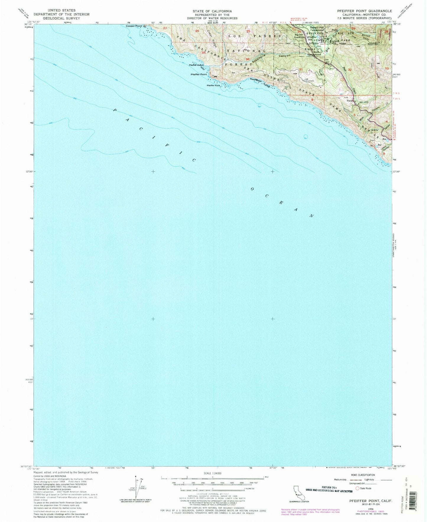 Classic USGS Pfeiffer Point California 7.5'x7.5' Topo Map Image